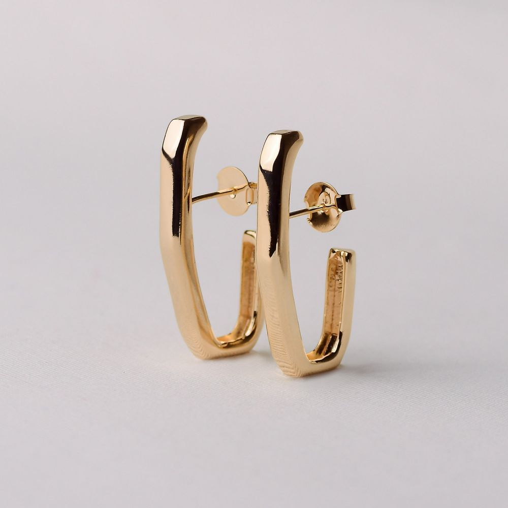 Brinco Dourado Ear Hook Sextavado em Metal 