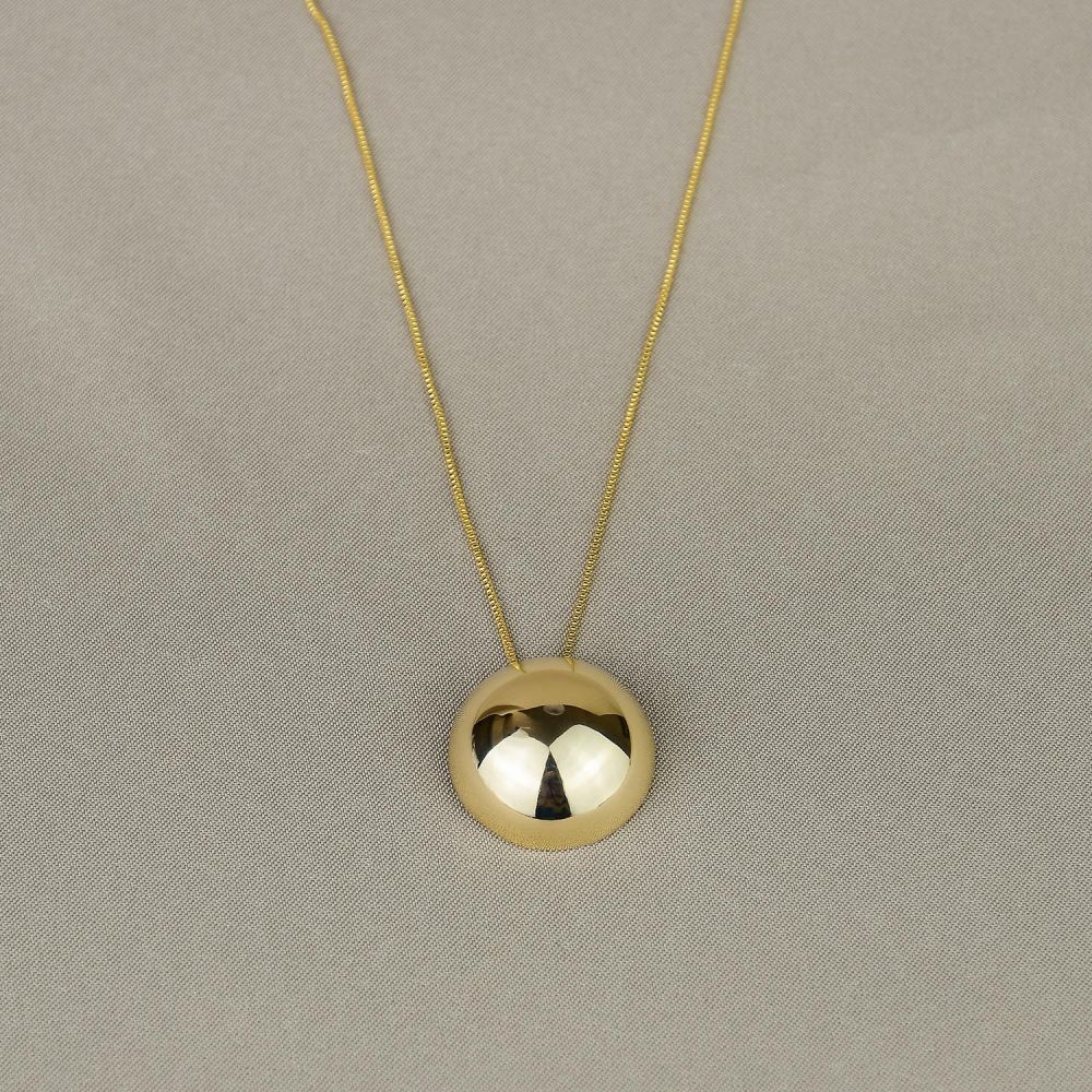 Colar Dourado com Pingente de Esfera em Metal 25mm 42+5cm