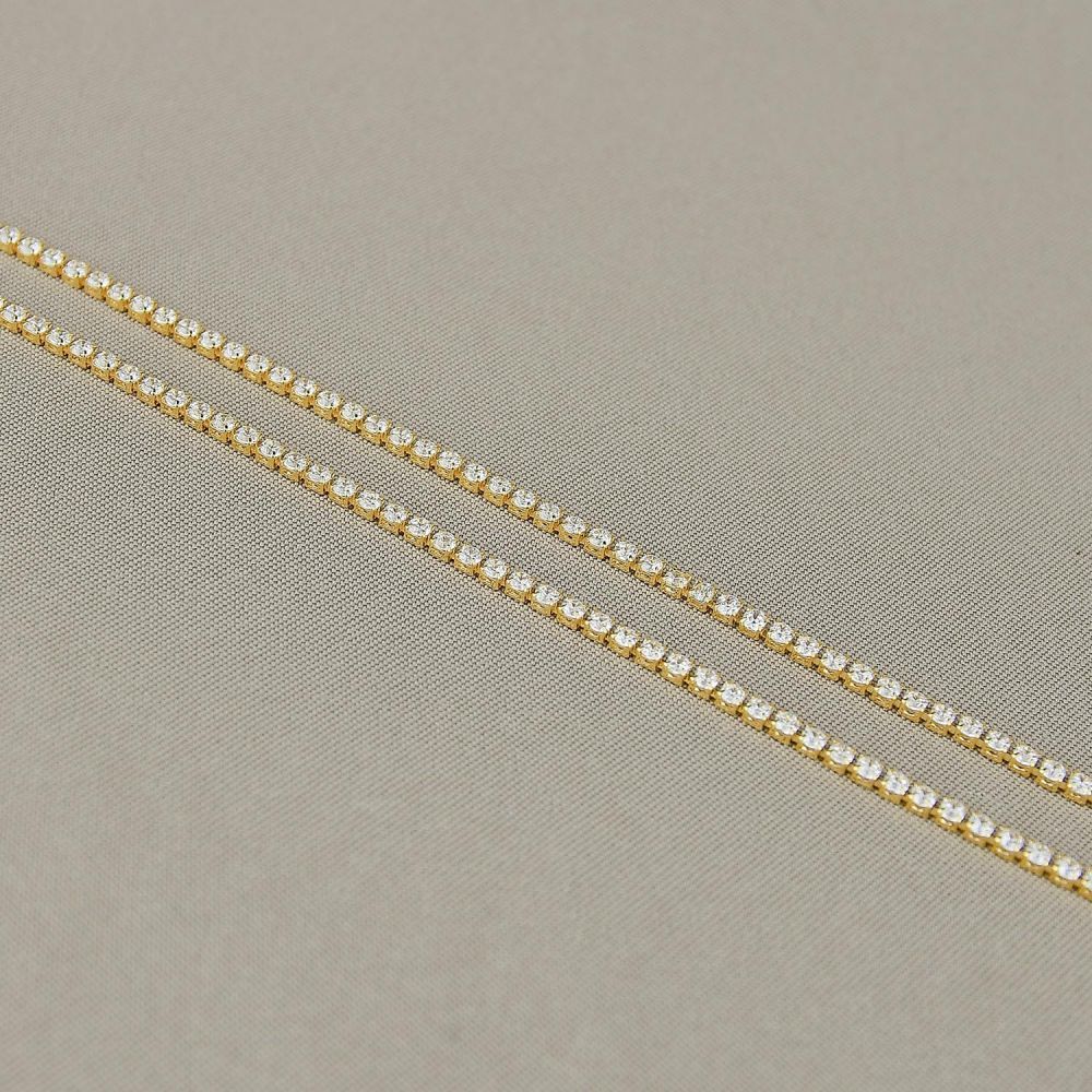 Colar Dourado Riviera 2mm Cravejada com Zircônias Cristais 46+9cm