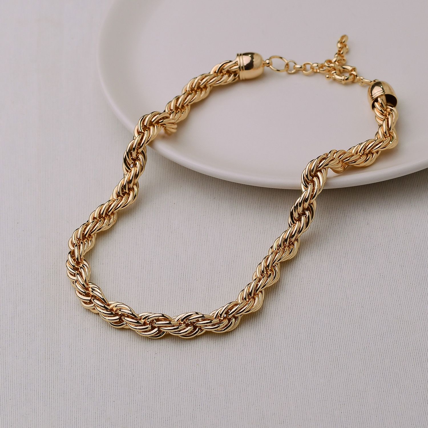 Colar Elo Português em Metal Dourado 40+6cm