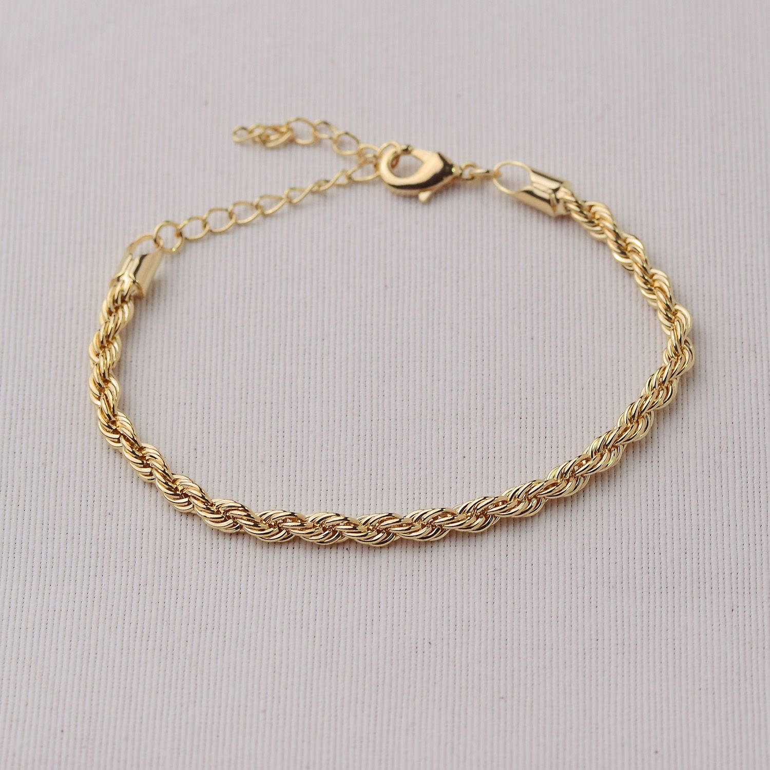 Pulseira Dourado Cordão Baiano 4mm em Metal 17+5cm