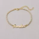 Pulseira Dourado Família com Riviera em Zircônias Cristais 18+5cm