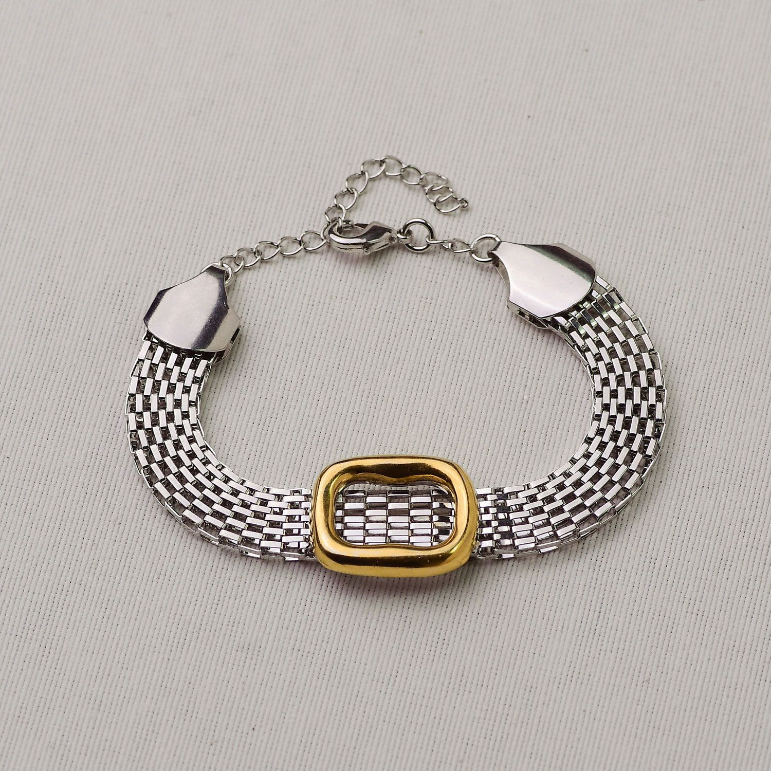 Pulseira Ródio com Elo Argânigo 17+5cm em Metal