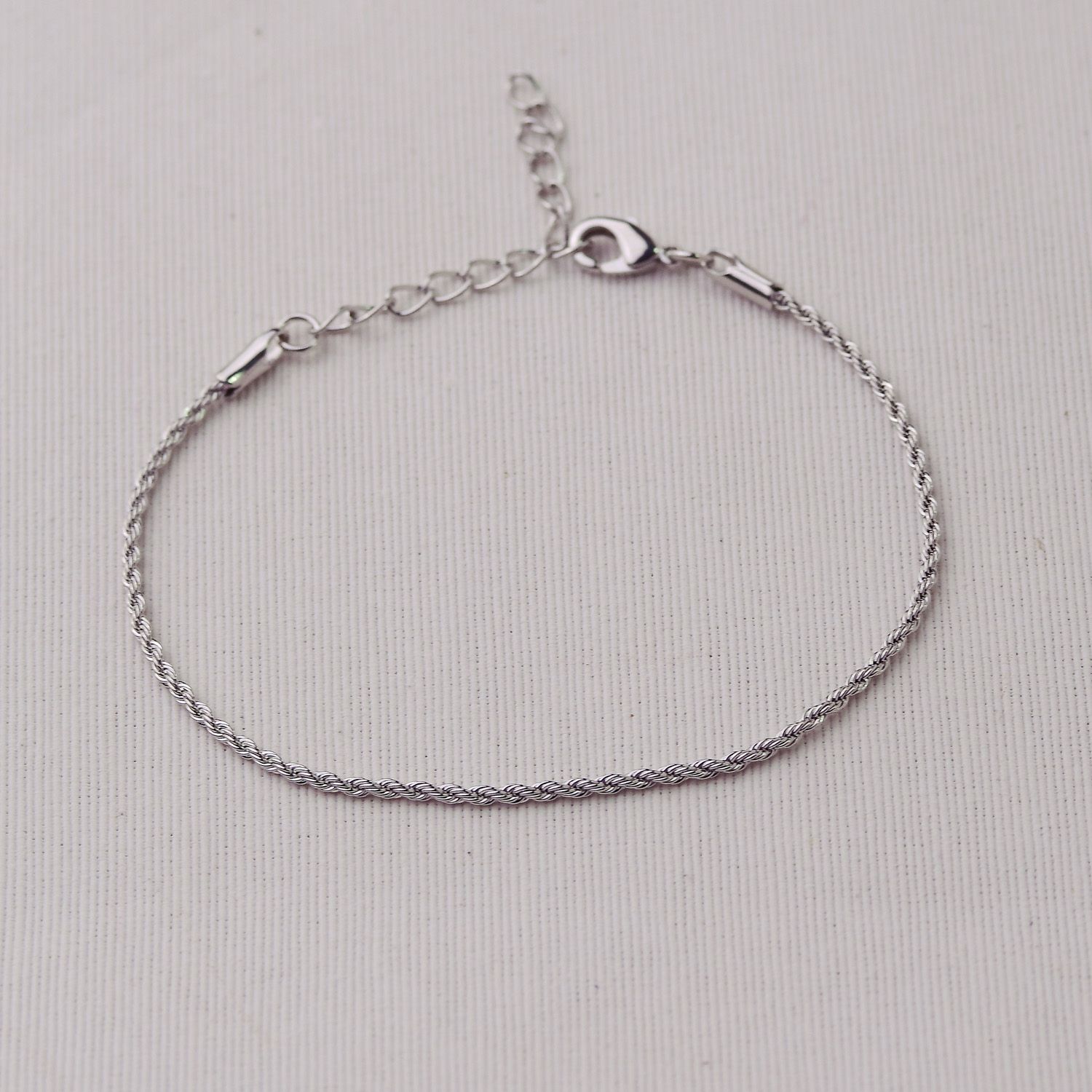 Pulseira Ródio Cordão Baiano 1,6mm em Metal 19+5cm